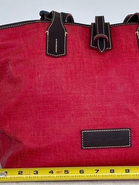 Dooney & Bourke Red Canvas Tote Bag Large Shopper leather trim classic